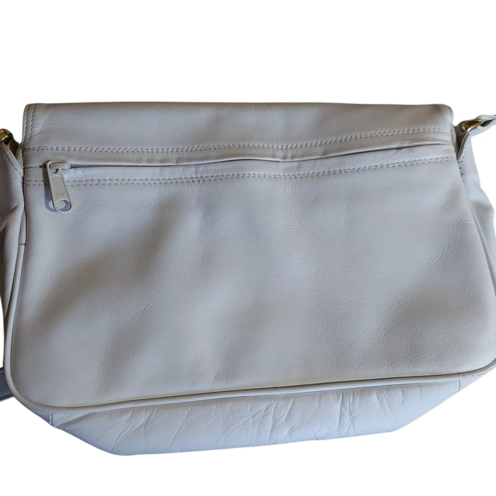 Vintage Ganson Minimalist White Leather Crossbody Bag with Adjustable Strap